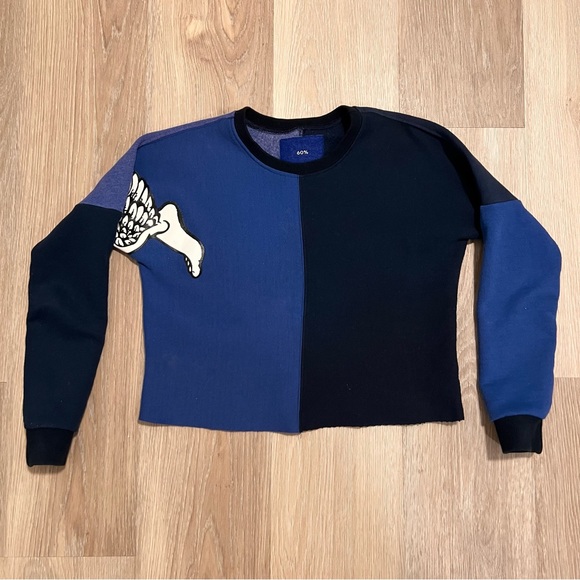 MOTHER Graphic Crop Colorblock Sweater - Picture 1 of 7